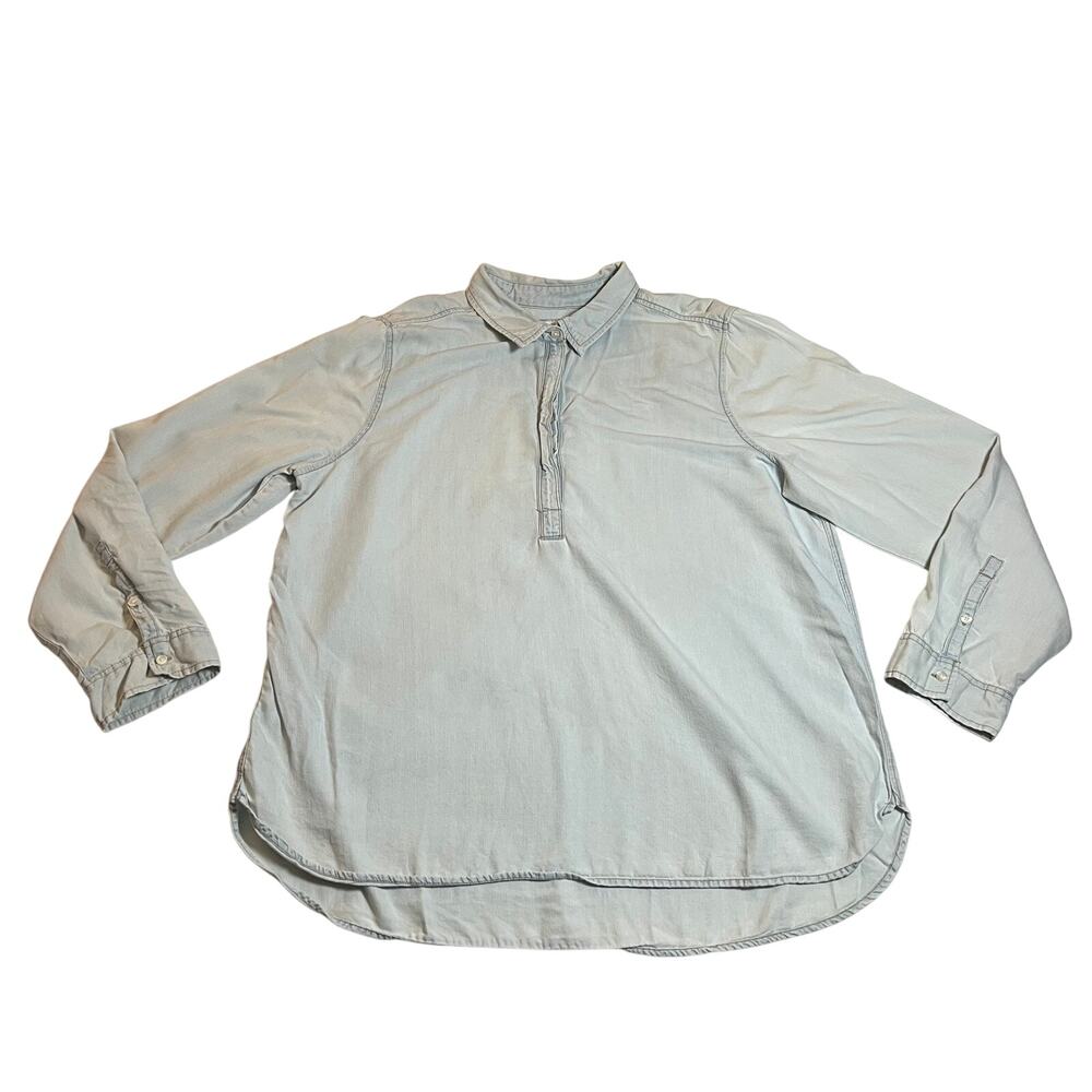 Sonoma Women's Quarter Button Up Chambray Blouse Size XL Casual Hipster Neutral